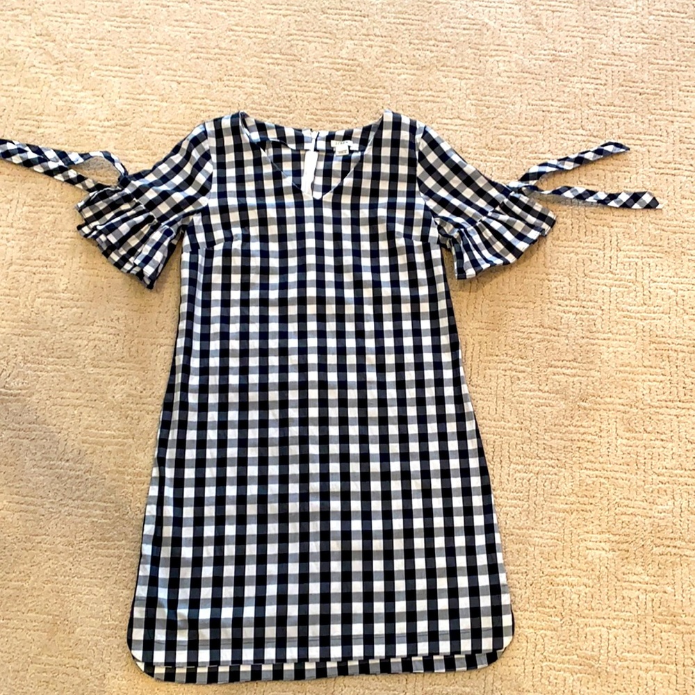 J Crew tie sleeve black and white checkered dress - Size XS